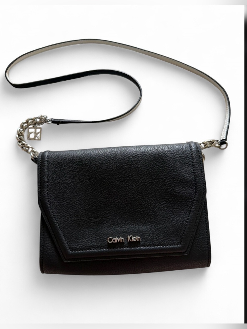 Calvin Klein Black Leather Chain-Strap Crossbody